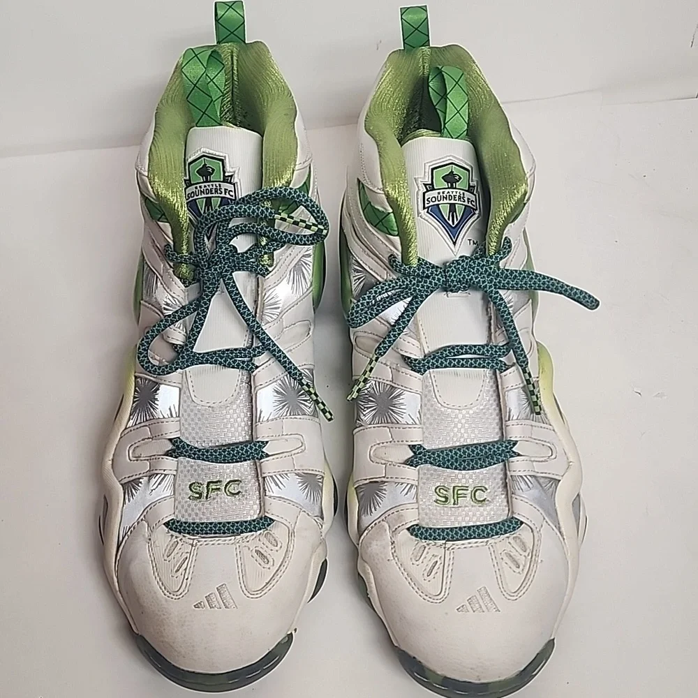 Adidas Seattle Sounders SFC Green,Gray & White High-Top Sneakers Born In 74 Sz13